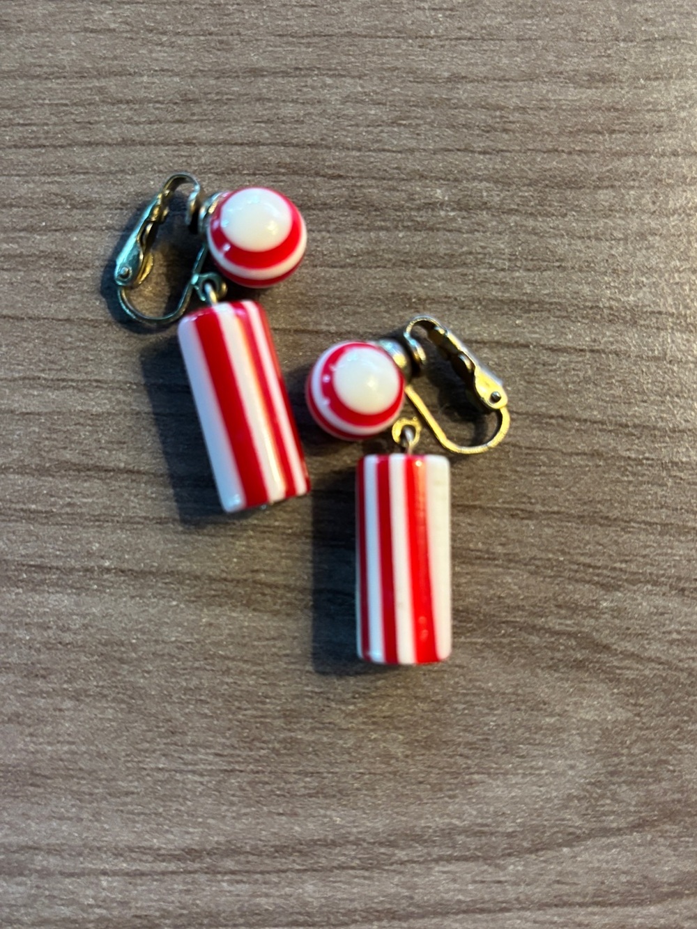 Red & White Stripe Drop Clip-On Earrings